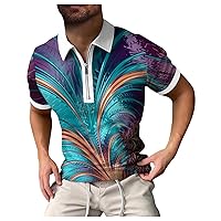 Mens Zipper Polo Shirts Short Sleeve Casual Slim Fit Athletic Tennis Golf Polos T-Shirt Tops Summer Tee Tops