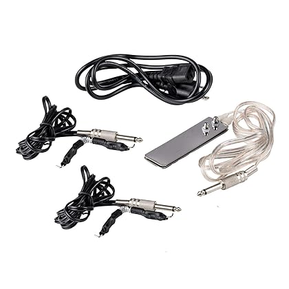 Pirate Face Tattoo Dual Digital Tattoo Power Supply with Foot Pedal and 2 Clip Cords, Black Color
