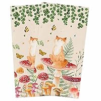 Mushroom Fox Kitchen Towels,Absorbent Microfiber Kitchen Dish Hand Tea Bath Towel,Quick Dry Cleaning Cloth Dishclothes Decorative Sets, Eucalyptus Botanical Flower Leaves Herbs (2-PC, 18x28)