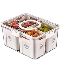 Fruit Storage Containers for Fridge with Lids, Handle and 3 Removable Colanders, Portable Refrigerator Fruit Organizer Bins, BPA-Free Fresh Produce Saver & Food Box for Food, Vegetable, Egg Storage
