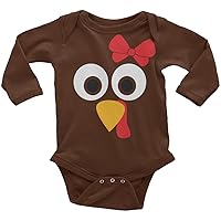 Threadrock Baby Girls' Turkey Face with Big Red Bow Long Sleeve Infant Bodysuit