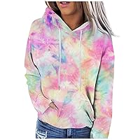 Tie Dye Hoodies For Women Casual Relax Fit Long Sleeve Workout Pullover Shirts Drawstring Pocket Sweatshirt Tops