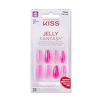 Jelly Fantasy On-Trend Translucent Sculpted Nails, Long, Coffin, “Jelly Baby”, Durable, Easy To Apply, Includes Pink Gel Nail Glue, Mini Nail File, Manicure Stick & 28 Fake Nails