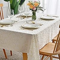 maxmill Square Tablecloth Damask Design Spillproof Wrinkle Free Heavy Weight Soft Table Cloth Decorative Fabric Table Cover for Outdoor and Indoor Use Square 70 x 70 Inch Beige with White