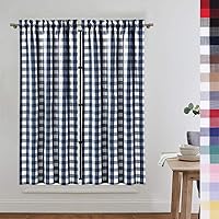 CAROMIO Navy Buffalo Check Tier Curtains for Kitchen, Thick Yarn Dyed Buffalo Plaid Gingham Rod Pocket Cafe Curtains Bathroom Window Curtain, 45 Inches