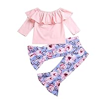 5 Piece Baby Infant Baby Girls Outfits Solid Ruffle Round Neck Long Sleeve Tops Floral Baby Gift for (Pink, 2-3 Years)