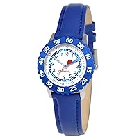Red Balloon Kids' Bezel Stainless Steel Time Teacher Analog Leather Strap Watch