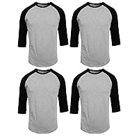 4 Pack 3/4 Sleeve Crew Neck Raglan Tee Shirts S to 3XL Baseball Cotton Crew Neck Raglan Tee Shirts S to 3XL