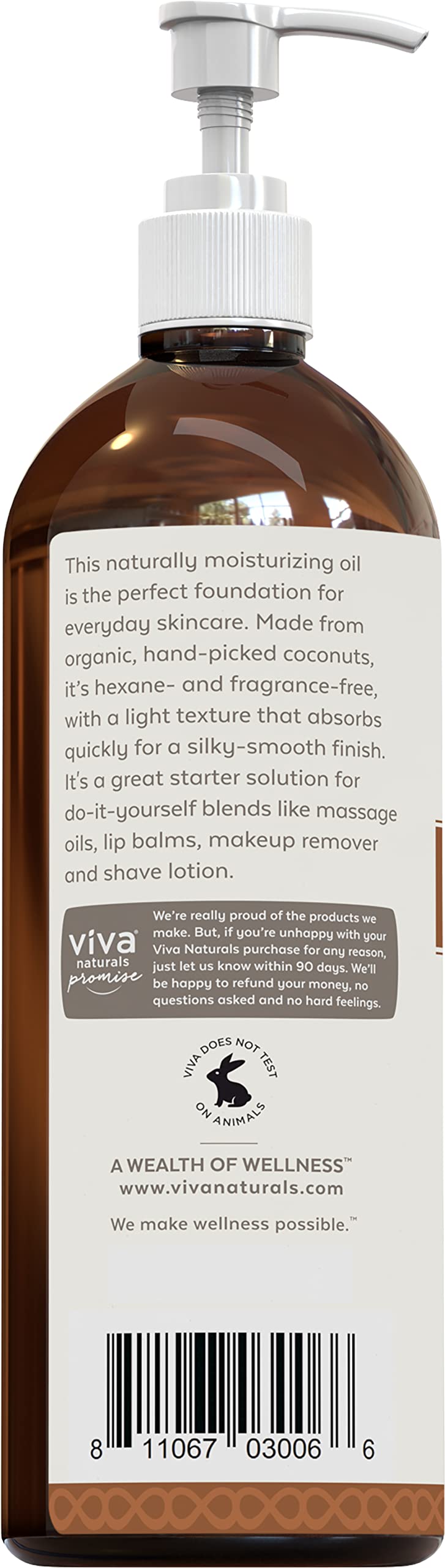 Viva Naturals Organic Fractionated Coconut Oil 16oz- Moisturizing Hair & Body Oil, Carrier Oil