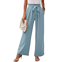 Heymoments Women's Wide Leg Lounge Pants with Pockets Lightweight High Waisted Adjustable Tie Knot Loose Trousers