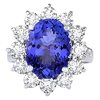 6.78 Carat Natural Blue Tanzanite and Diamond (F-G Color, VS1-VS2 Clarity) 14K White Gold Luxury Cocktail Ring for Women Exclusively Handcrafted in USA