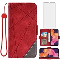 Asuwish Compatible with Samsung Galaxy A10 Wallet Case and Tempered Glass Screen Protector Leather Flip Card Holder Stand Cell Accessories Phone Cover for A 10 10A SM A105M 6.2 inch Women Men Red
