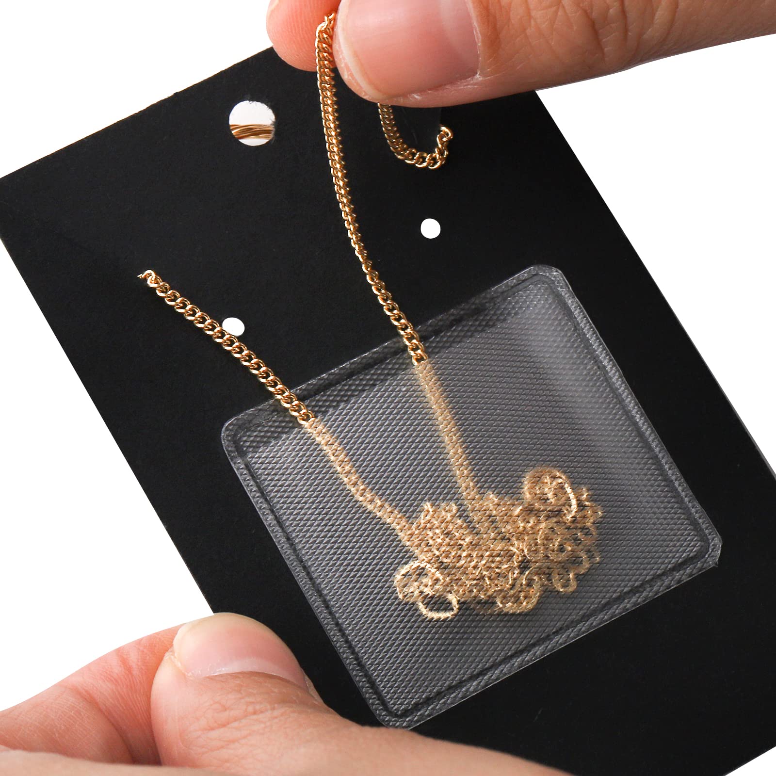 SOUJOY 500 Pieces Necklace Chain Adhesive Pouch, Self-Adhesive Necklace Chain Pockets for Necklace Display Cards, Clear Jewelry Bag for Loose Chain Jewelry Supplies Necklace Chain Holder