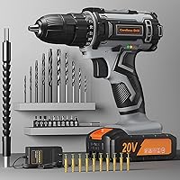 Cordless Drill Set 20V, Electric Drill with 42pcs Accessories and Battery 2.0Ah, Power Drill 25+1 Torque, 2 Speed, 3/8 Inch Keyless Chuck, LED Light, Power Tool Set for Home DIY and Garden Repair