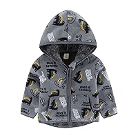 ACSUSS Kids Windproof Hooded Jacket for Boys Toddler Raincoats Outdoor Windbreaker Dinosaur Print Outerwear