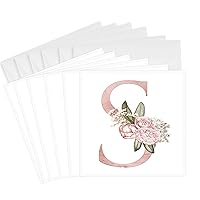 3dRose Greeting Cards - Pretty Pink Floral and Babies Breath Monogram Initial S - 6 Pack - Floral Monograms