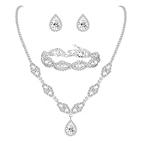 FIBO STEEL Jewelry Set Rhinestone Earrings Necklace Bracelet Set for Bride Bridesmaid Wedding Prom Costume Party Jewelry