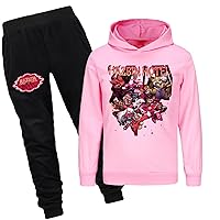 Girls Casual Hooded Athletic Clothes Sets-Hazbin Hotel Pullover Sweatshirts and Sweatpants Outfits Size 2-16 Years