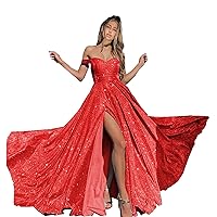 Women's Off The Shoulder Sequins Prom Dress High Split Evening Gown Long Formal Party Gown
