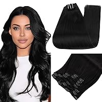 Full Shine Jet Black Clip in Hair Extensions Remy Hair Extensions Clip in Human Hair Color 1 Natural Hair Clip in Extensions for Thin Hair 7 Pieces 24 Inch Black Hair Extensions