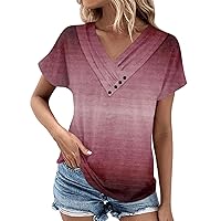 Short Sleeve Tunic Womens Tops V-Neck Tee Oversize Shirt Dressy Solid Color Casual Tshirt Fashion Basic Blouse