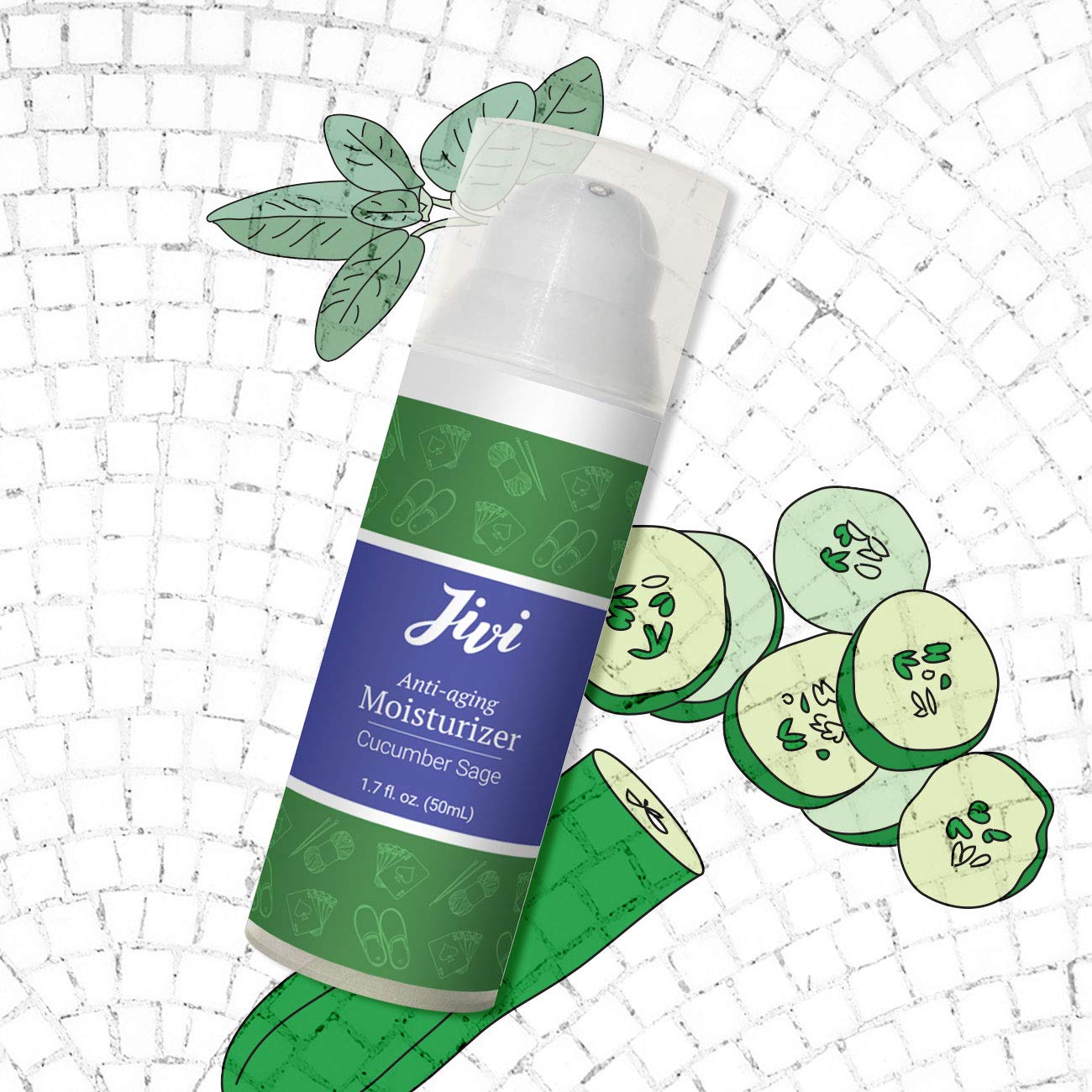 Anti-Aging Moisturizer (Cucumber Sage) | Repair Wrinkles, Age Spots, Dark Circles, & Puffiness | 100% Natural with Organic Ingredients | Made for All Skin Types Including Sensitive Skin | 1.7 fl. oz