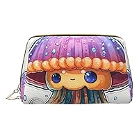 Colorful Jellyfish Print Leather Makeup Bag Small Travel Cosmetic Bag For Women,Cosmetic Organizer Makeup Pouch For Purse