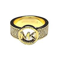 Michael Kors Women's MK Crystal Logo Band Ring Gold (8)