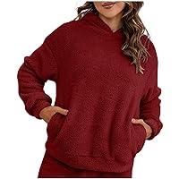 2023 Basic Women Long Sleeve Sherpa Pullover Hooded Fuzzy Fleece Winter Sweatshirt Casual Fuzzy Hoodies With Pockets