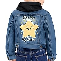 Star Graphic Toddler Hooded Denim Jacket - Cute Kawaii Jean Jacket - Illustration Denim Jacket for Kids