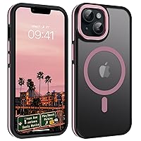 YINLAI Case for iPhone 14, iPhone 13 Phone Case 6.1-Inch,Magnetic [Compatible with Magsafe] Support Wireless Charging Slim Translucent Matte Men Women Shockproof Protective Back Cover, Black/Pink