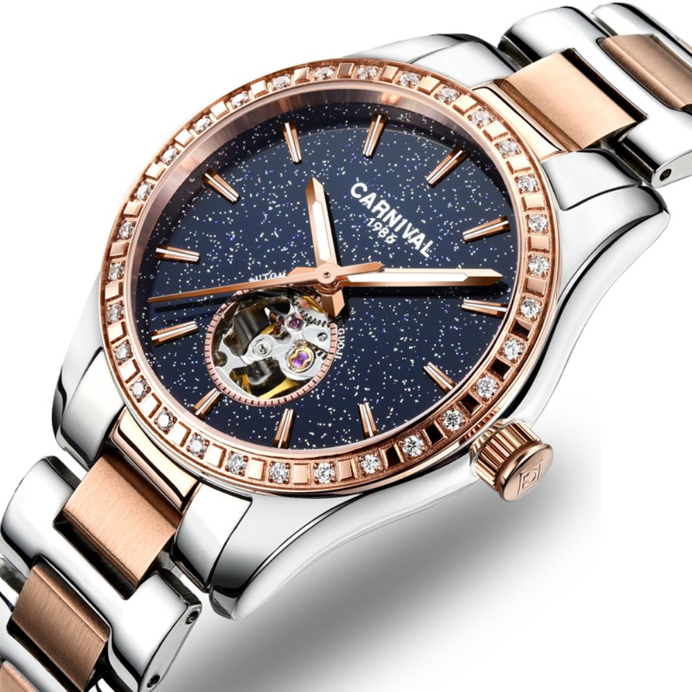 TEINTOP Carnival Women's Automatic Mechanical Watch with Blue Starry Sky