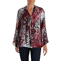 Womens Print Tie Front Blouse Red Multi XS New