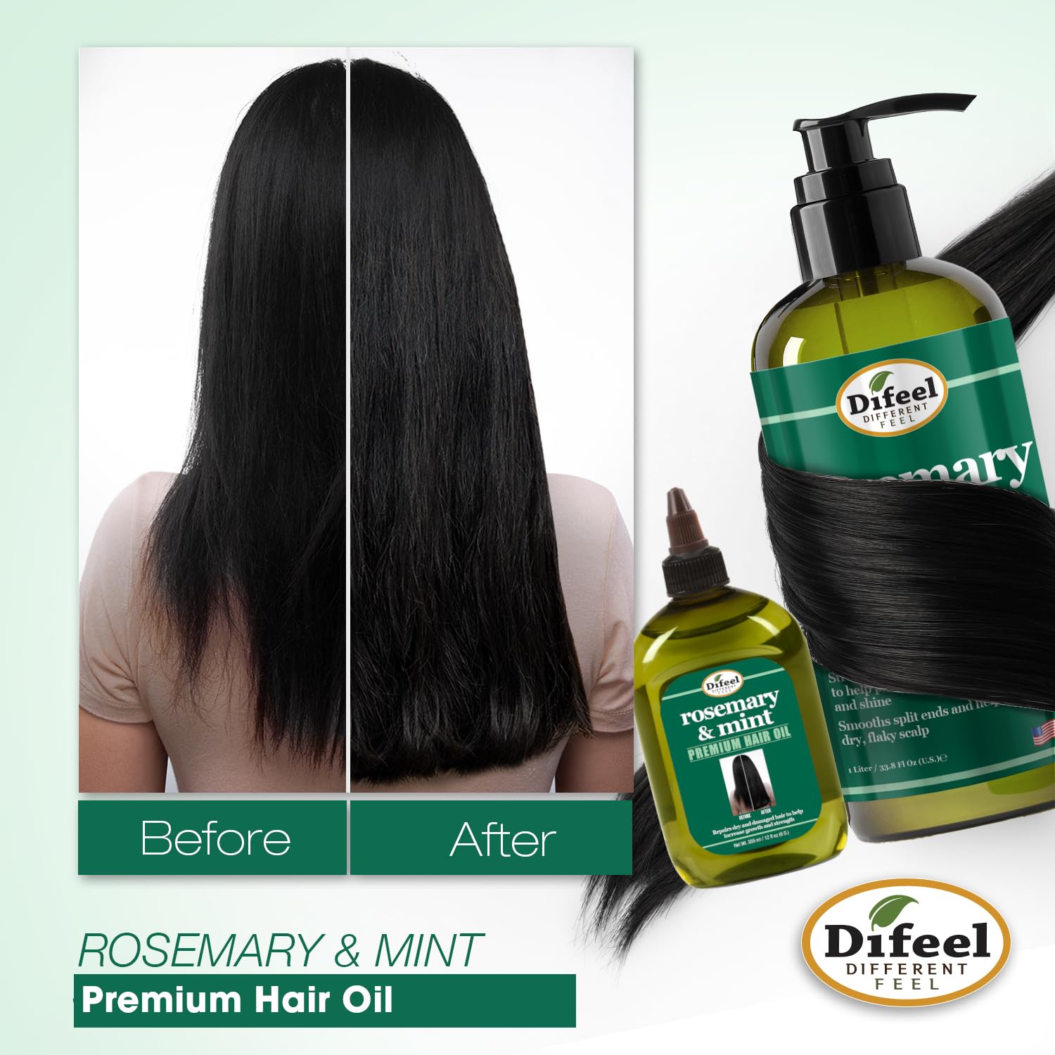 Difeel Rosemary and Mint Premium Hair Oil with Biotin - LARGE 12 oz. - Natural Rosemary Oil for Hair Growth & Biotin