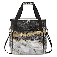 Marble Texture Grey Gold Coffee Maker Carrying Bag Compatible with Single Serve Coffee Brewer Travel Bag Waterproof Portable Storage Toto Bag with Pockets for Travel, Camp, Trip