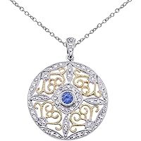 14K Two-Tone Gold Sapphire & Diamond Round Filigree Pendant (Chain NOT included)