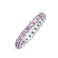Bling Jewelry Cubic Zirconia Pink CZ Band Stackable Eternity Anniversary Wedding Band Ring For Women 14K Gold Plated Sterling Silver