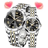 OLEVS Couple Watches His and Her Fashion Dresse Romantic Set Pair Matching Stainless Steel Strap Luminous Waterproof Wrist Watch