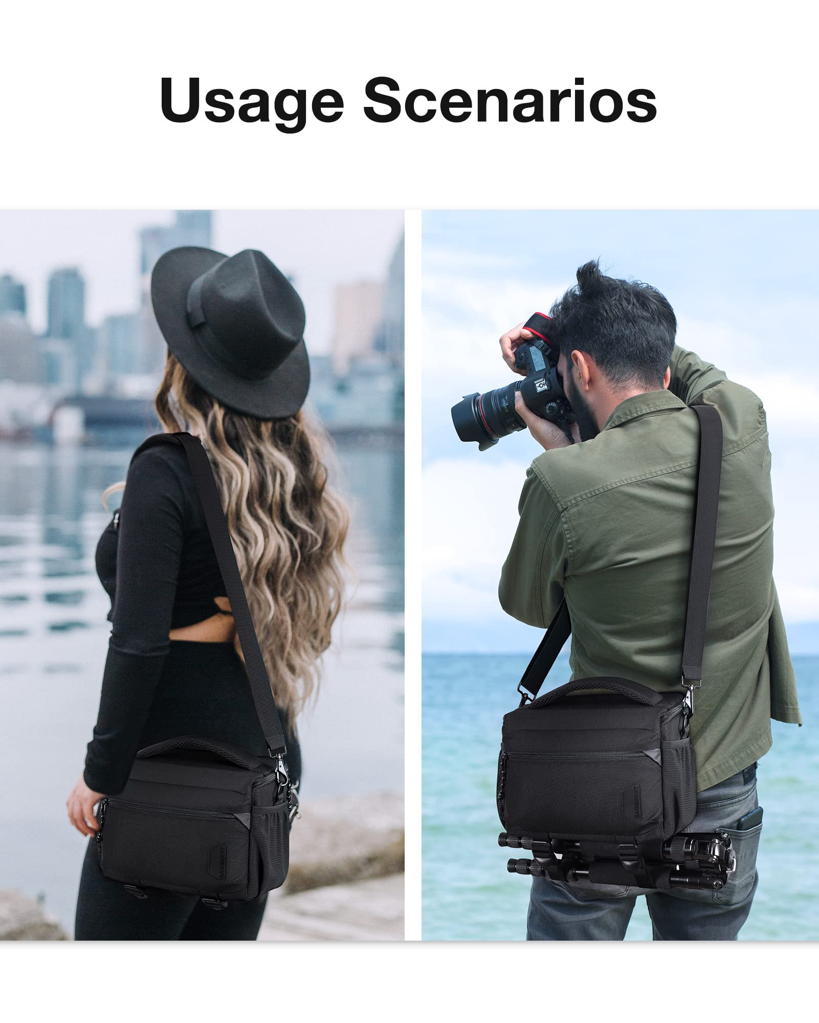 BAGSMART Camera Bag, Small Camera Case with Tripod Holder, Compact Camera Shoulder Bags for DSLR/SLR/Mirrorless Cameras, Waterproof Crossbody Camera Bag Women Men, Black