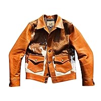 Cowhide Coat Real Hairon Leather Jacket Westren Coat for Mens