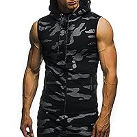 Men's Zipper Athletic Tops Camouflage Sleeveless Hoodie Sports Running Hooded Vest Shirts Workout Pocket Tank Top Sleeveless Undershirts For Men V Neck Camisetas Para Hombre
