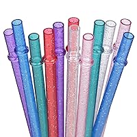 DAKOUFISH BPA-Free 12 Piece 9 Inch Reusable Clear Plastic Glitter Sparkle Drinking Straw Plus one Cleaning Brush (6color,9inch)