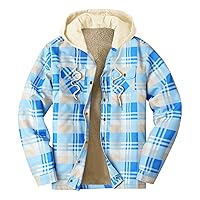 Men's Plaid Hooded Shirts Print Lapel Button Down Pocket Long Sleeve Shirt Patchwork Jacket Thickened ​Casual Coat