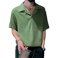 Men's Cuban Collar Short Sleeves Fashion Casual Linen T-Shirt Lightweight Breathable Beach Tee