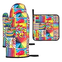 Colorful Collage Pint Oven Mitts and Pot Holders Sets 5.7