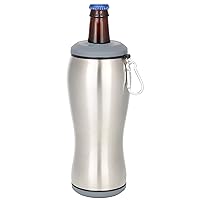 16 oz. Beer Bottle and Can Insulator, Cooler, and Tumbler with Interchangeable Caps, Carabiner, Double-Walled Stainless Steel, Keeps Drinks Cold for Up to 12 Hours (Stainless Steel) | Vastigo