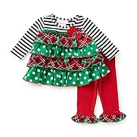 Bonnie Jean Baby Girls Red Green Dotted Plaid Tiered Tunic Legging Set
