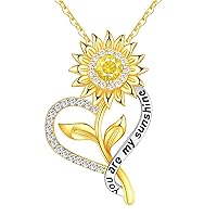 Sunflower Necklace for Women Gifts for Wife 18K Gold Plated 925 Sterling Silver You Are My Sunshine Necklaces for Girls Heart Pendant Jewelry for Mom on Mother’s Day Valentine's Day Birthday Christmas Gift for Her