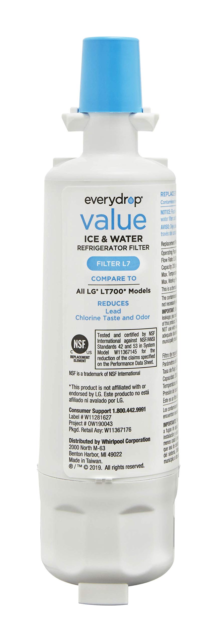 Everydrop Value by Whirlpool, Replacement Water Filter for LG LT700P, EVFILTERL7, Single-Pack