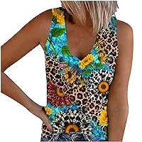 Tank Top for Women Floral Printing Sleeveless Vest Camisole V Neck Leopard Print Vacation Shirt Clothes Tee Tops
